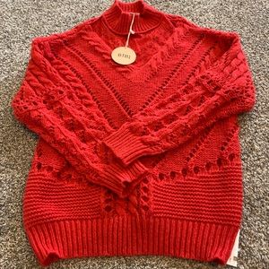 BIbi Oversized Lace Neck Sweater red small